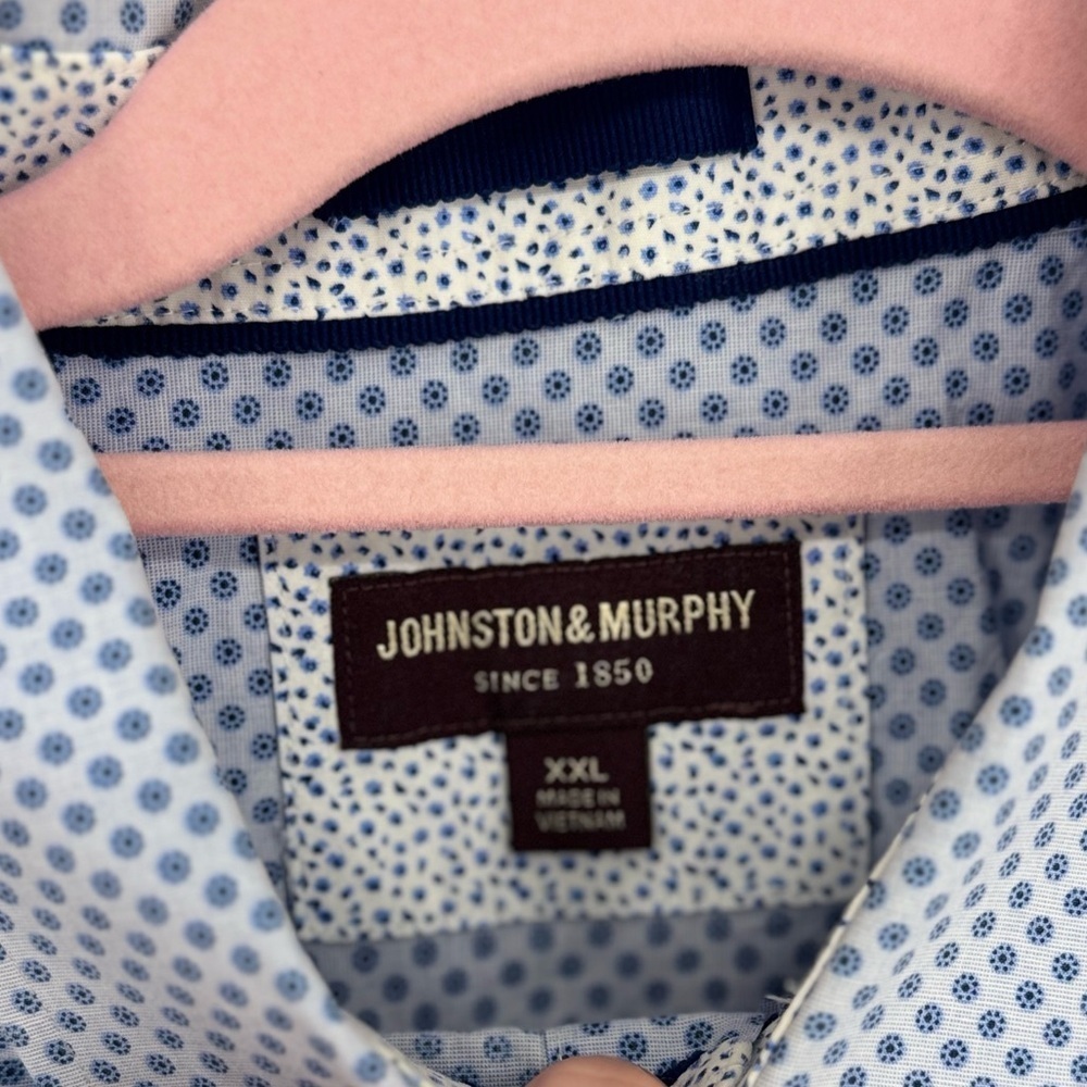 Johnston & Murphy Men's Light Blue Geometric Button-Down Size XXL 100% Cotton - Picture 3 of 4